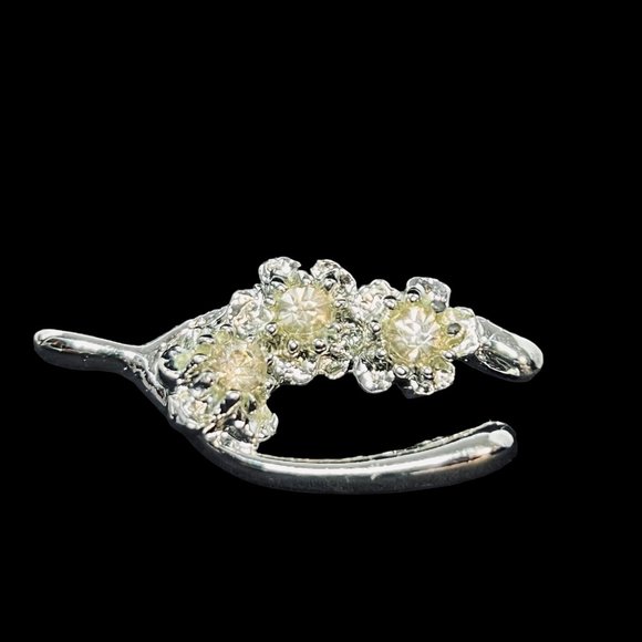 Pair Of Vintage Silver Tone & Clear Rhinestone Wishbone Brooches (4959) - Picture 2 of 8